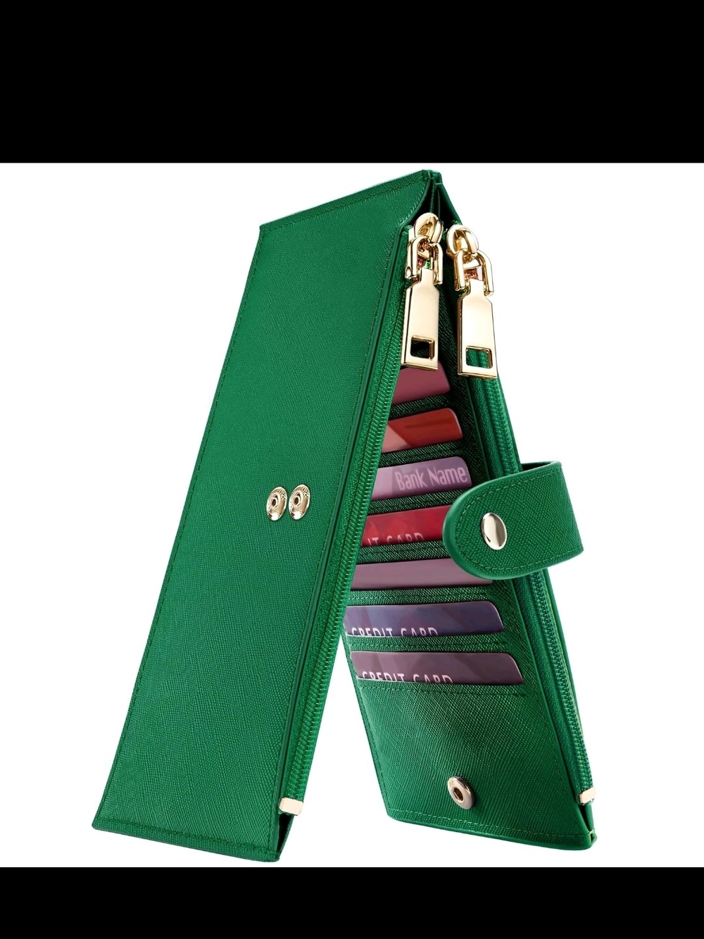Emerald Green Long Wallet with Gold-Tone Hardware